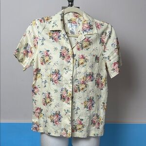 Vintage Jones New York Linen Cream Casual Button Down Shirt size small floral